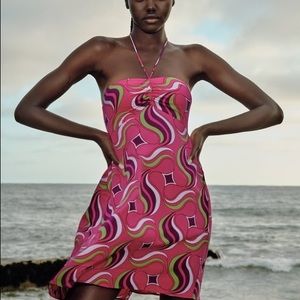 Zara Geometric Pink Halter Dress